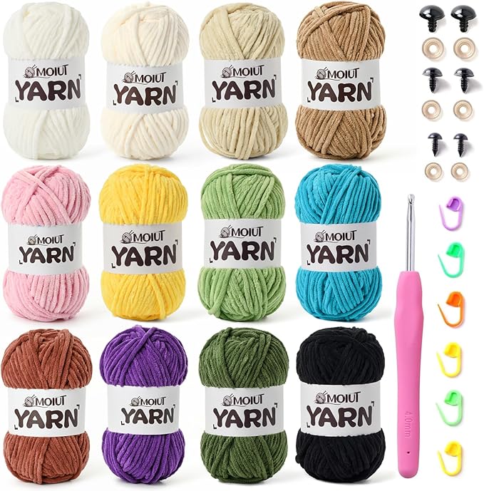 12 Pack Velvet Yarn for Knitting, Chunky Chenille Yarn for Crocheting, Baby Yarn for Crocheting Soft Blanket, Super Bulky 42.3oz(1049yds), Multicolor Amigurumi Yarns Set D