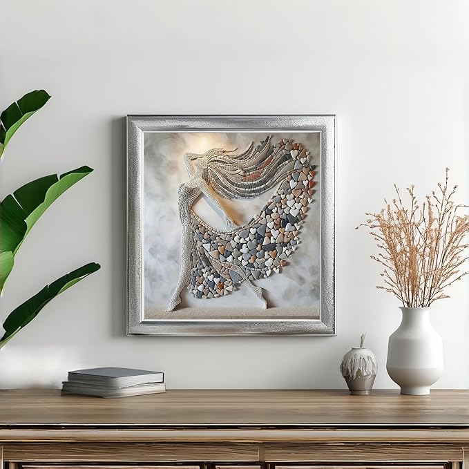 Diamond Art Kits for Adults Pebble Girl, DIY 5D Diamond Painting Kit for Beginners, Stone Full Round Drill Gem Art Dots for Adults, Diamond Dots Paintings Crafts Home Wall Decor 14X14 Inch
