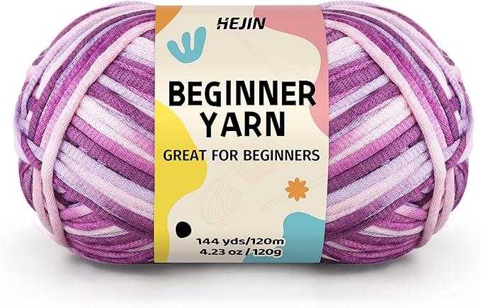 120g Purple Yarn for Crocheting and Knitting; Rainbow Yarn for Beginners with Easy-to-See Stitches;Worsted-Weight Medium #4 for Beginners Crochet Kit Making
