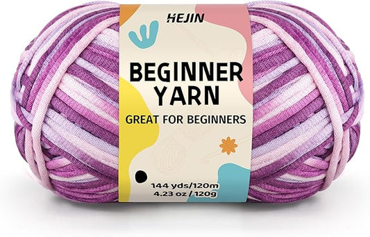 120g Purple Yarn for Crocheting and Knitting; Rainbow Yarn for Beginners with Easy-to-See Stitches;Worsted-Weight Medium #4 for Beginners Crochet Kit Making
