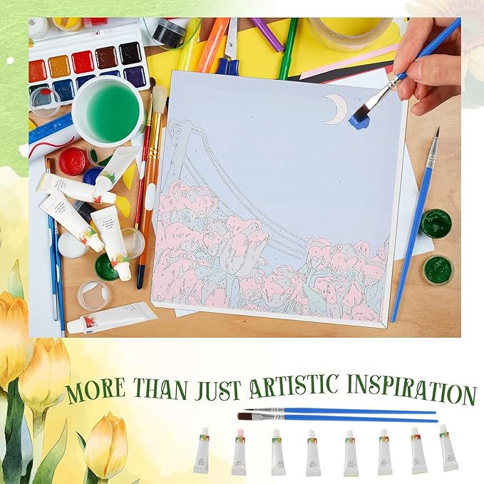 Nezyo 12 Sets Paint by Numbers Kit with Frame for Adult Beginners, Paint by Number DIY Acrylic Painting Canvas for Painting Party, Classroom Activity Birthday Gift, 8 x 8 Inch