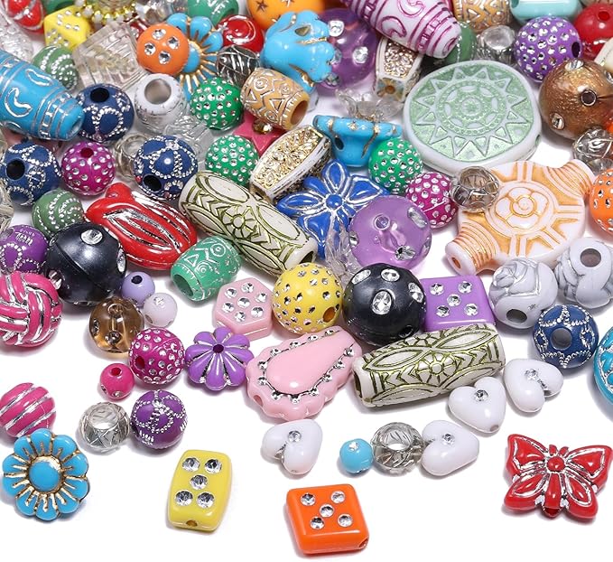 7.5 OZ Assorted Vintage Acrylic Beads for Jewelry Making, Song Xi Unique Flower Rose Czech Beads for Bracelet Earrings, Bohemia Style, Bulk, DIY Holiday Gift (240-260 PCS, Mixed-1)