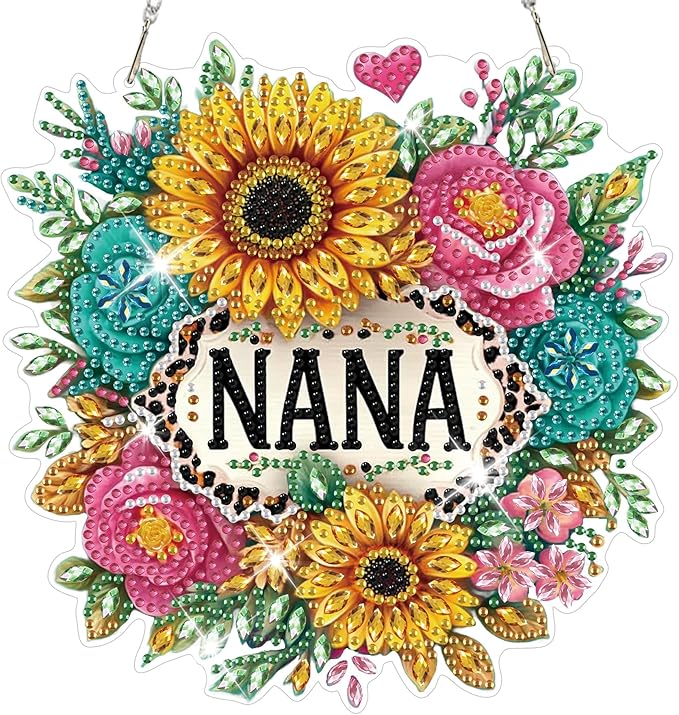 HEIBAGO Mother's Day Diamond Art Hanging Kits for Adults, Diamond Art Suncatchers Nana, 5D Special Shape Diamond Painting Pendant, DIY Window Ornament Gifts for Home Garden Door Wall Decor 8.3x8.3 in