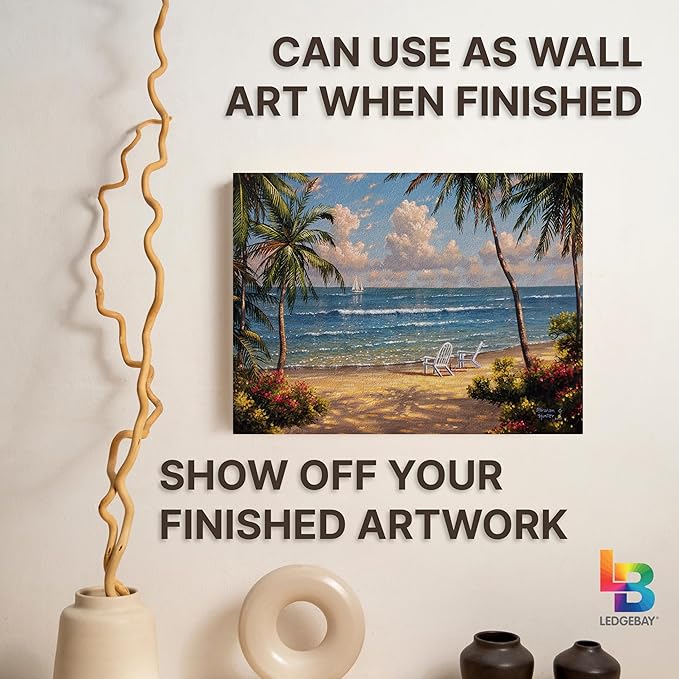 Ledgebay DIY Paint by Numbers Kit for Adults Framed Canvas: Beginner to Advanced Paint by Numbers Kit, Kits Include Acrylic Paint Set Brushes Tabletop Easel (Seaside Paradise 12" x 16" Framed)