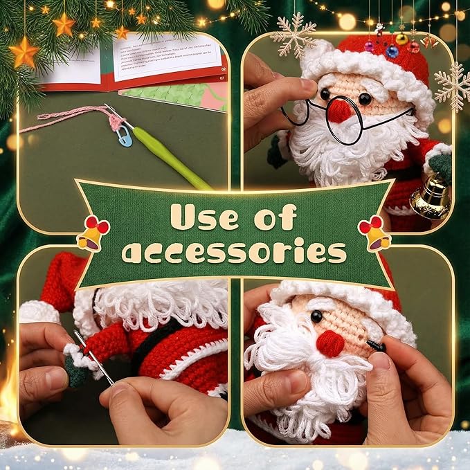 Kovarela Beginners Crochet Kit with Simple Crochet Yarn - with Step-by-Step Video Tutorials (Santa Claus)