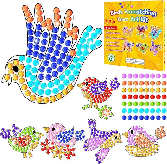 Qyeahkj 6 Pcs Spring Bird Arts Crafts DIY Summer Gem Diamond Suncatcher Crafts for Kids Spring Diamond Painting Gifts Exchange for Kids Aged 4 6 8 10 12 for Home School Party Decor