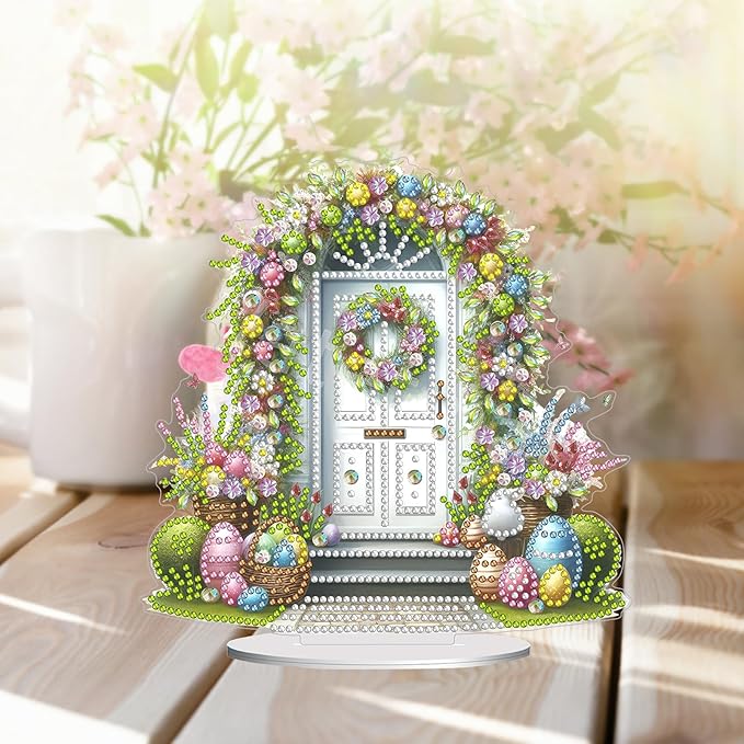 DIY Dot Diamond Desktop Easter Creative Ornaments Diamond Art Painting by Number Embroidery Arts and Crafts Easter for Home Office Garden Decoration (Single Side Dot Diamond)-#03-Easter