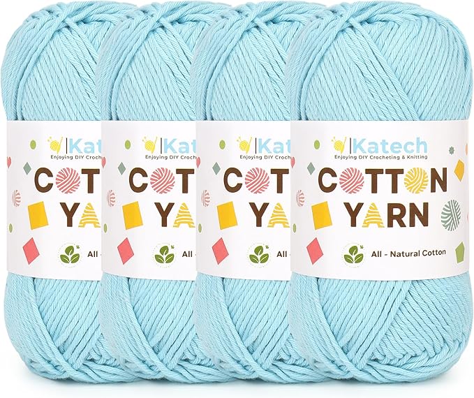 Katech 1OO% Cotton Yarn for Crocheting & Knitting-4 Pack of 100g/3.52 oz-4 Medium (Worsted) Cotton Crochet Yarn-Soft & Breathable-Ideal for Dishcloths, Baby Clothes, Potholders & Summer Projects(E)