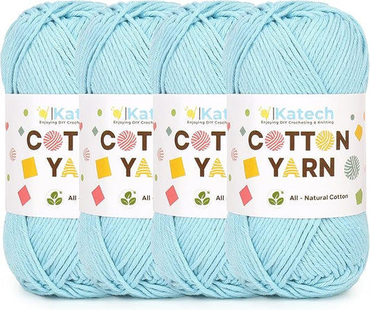 Katech 1OO% Cotton Yarn for Crocheting & Knitting-4 Pack of 100g/3.52 oz-4 Medium (Worsted) Cotton Crochet Yarn-Soft & Breathable-Ideal for Dishcloths, Baby Clothes, Potholders & Summer Projects(E)