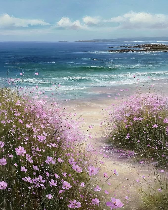 CHWGLFGG Paint by Numbers Kit for Adults Beginner, Beach Wildflower Adult Paint by Number Kits on Canvas, DIY Acrylic Oil Easy Painting by Numbers for Home Wall Decor 16X20 inch (Without Frame)