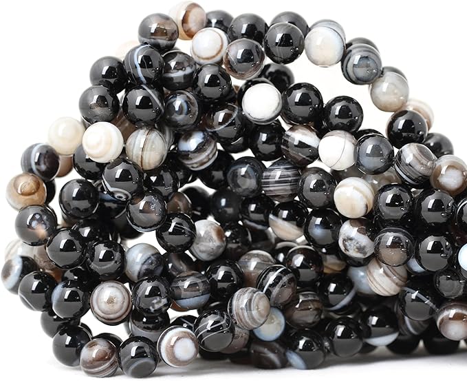 45PCS 8mm Natural Black Striped Agate Round Loose Beads DIY Bracelet Necklace Materials 1 Strand 15"
