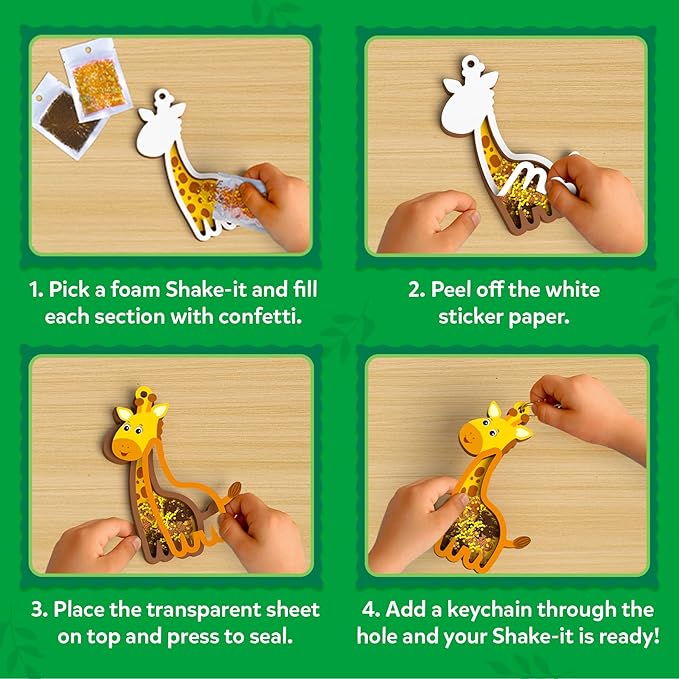 Skillmatics Art & Craft Activity - Shake-its Animals, DIY Glitter Craft Kit with Keychains, Fun & Creative Travel Toys, Party Favors & Birthday Gifts for Girls & Boys Ages 4, 5, 6, 7, 8, 9