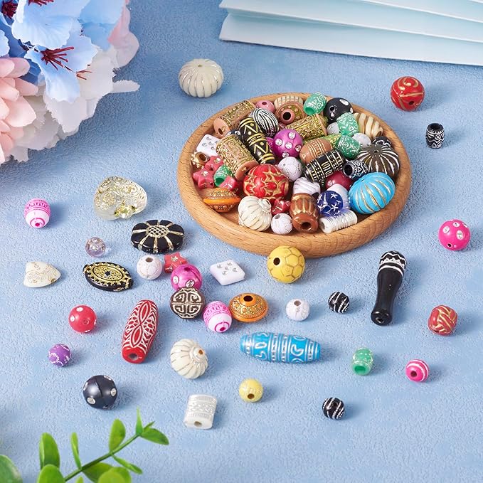 Cheriswelry Assorted Acrylic Beads for Bracelet Opaque Heart Flower Beads Colorful Metal Enlaced Aesthetic Beads Spacers for Jewelry Making Necklace Earring Keychain (100G)
