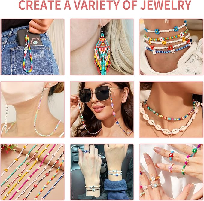 QUEFE 36000pcs 3mm Glass Seed Beads120 Colors Bracelet Making Kit Friendship Bracelet Kit with Letter Beads Accessories Charms and Pendants Kit for Necklaces Making, DIY, Gift, Craft