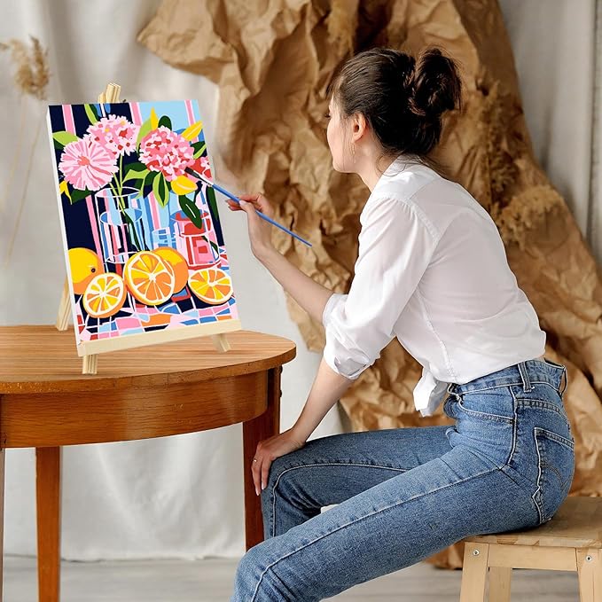 GHHKUD Flowers Paint by Numbers with Frame for Adults Beginners, DIY Lemons Paint by Numbers for Age 6-12, Art on Canvas Gifts Home Wall Decor 8x12in