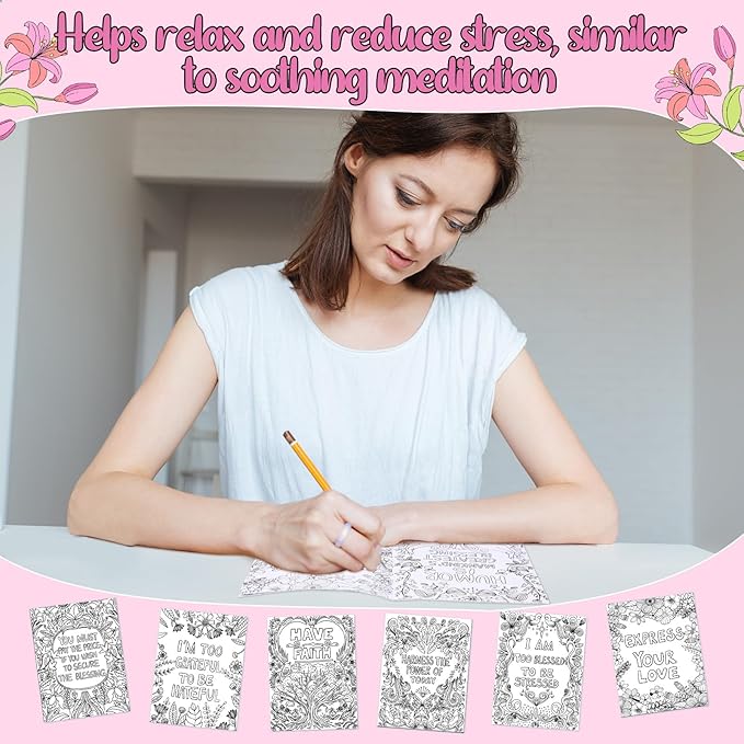 Liliful 24 Pcs Blessed Theme Coloring Book Bulk for Adult DIY Flower Stress Relief Color Drawing Book with Patterns for Adults, Party Favors, Goodie Bag Filler and Holiday Gifts