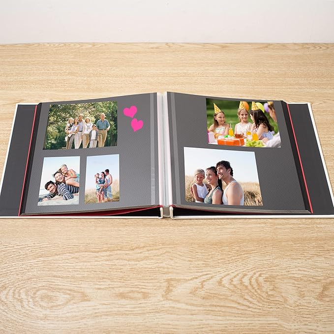 Large Photo Album Self Adhesive for 4x6 8x10 Magnetic Scrapbook Album DIY 60 Black Sticky Pages Linen Cover Photo Album(White)