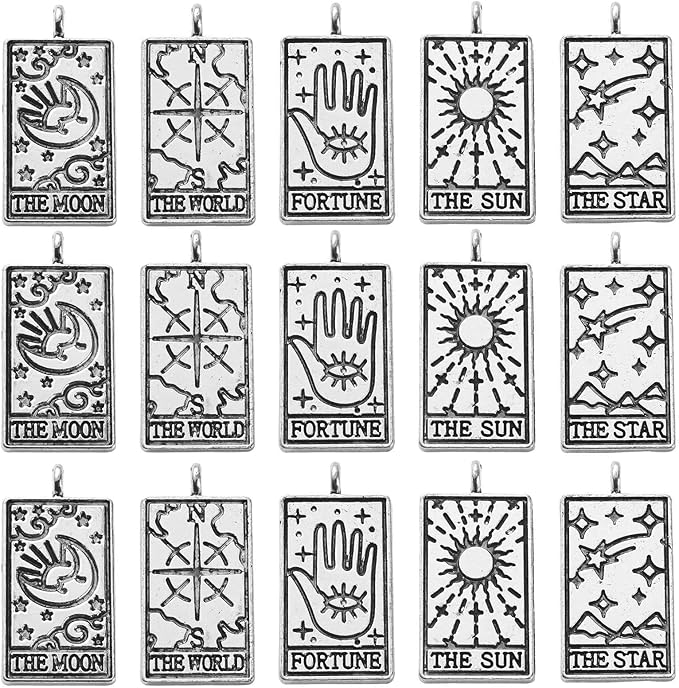DanLingJewelry 50Pcs 5 Styles Tibetan Tarot Cards Charms Rectangle for Jewelry Making