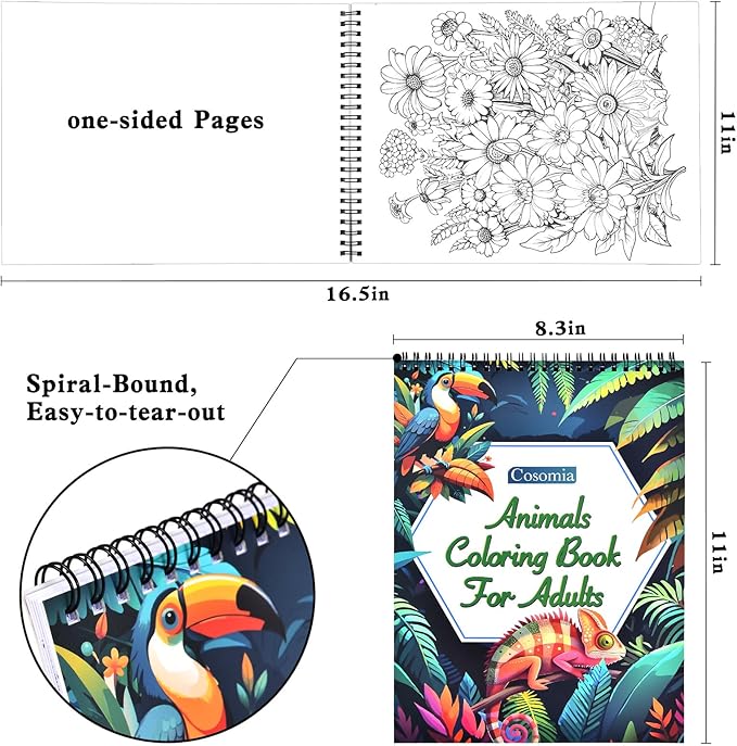 Cosomia Adult Coloring Books Set, 3 Fun Coloring Books for Adult Relaxation, 60 Pages of Flowers Nature Landscapes Animals, Brain Game for Adults
