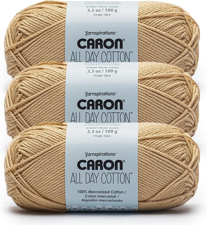 Caron All Day Cotton - 3 Pack of 173 Yards/3.52 oz Jute 100% Mercerized Cotton Yarn