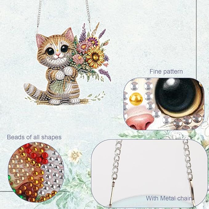 TDFERAN Diamond Art Hanging Pendants Cat Mosaic Making Kits by Kits Home Decoration Pendant Diamond Art Hanging Sign Onament Art Wind Chimes Hanging Pendants for Wall Home Decor