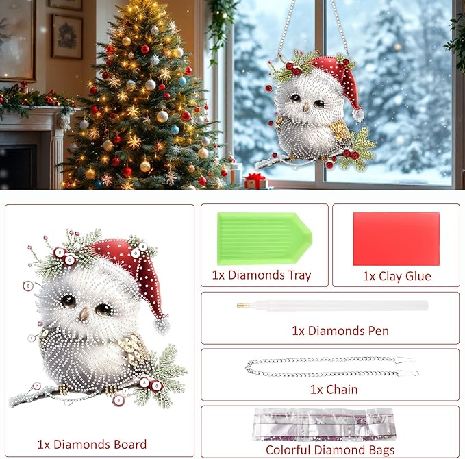 SENQAO Hummingbird Diamond Art Hanging Kits for Adults Kids, Christmas Diamond Art Suncatchers, 5D Special Shape Diamond Painting Pendant Window Ornament Gifts for Home Garden Door Wall Decor