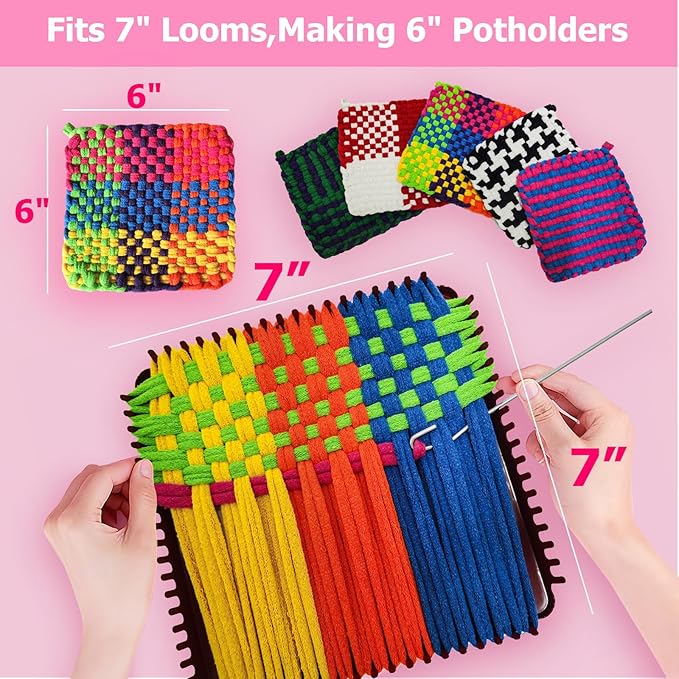 OYACH 440pcs 7inch Cotton Potholder Weaving Loom Refill Loops,11 Colors Rainbow Loops Bands,Pot Holder Loom Loops Pack with Hooks for Kids Adults DIY Crafts,12pcs Cotton Potholders(Loom not Included)