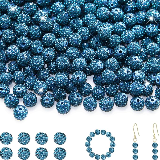 150 Pcs 10mm Rhinestone Beads for Jewelry Making, Ink Blue Shiny Round Shamballa Disco Baseball Necklace Beads Sparkle Crystal Clay Pave Rhinestones Bead for DIY Bracelet Earring Craft Making Supplies