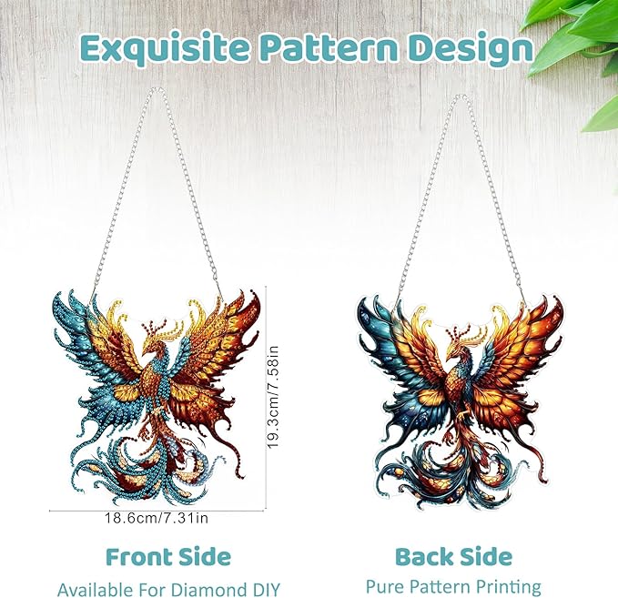 MEIYUDA Phoenix Diamond Art Hanging Kits for Adult, Butterfly Phoenix Diamond Painting Hanging Kits Ornaments, DIY Special Shaped Rhinestone Window Pendants Kit for Home Garden Wall Decor Gift