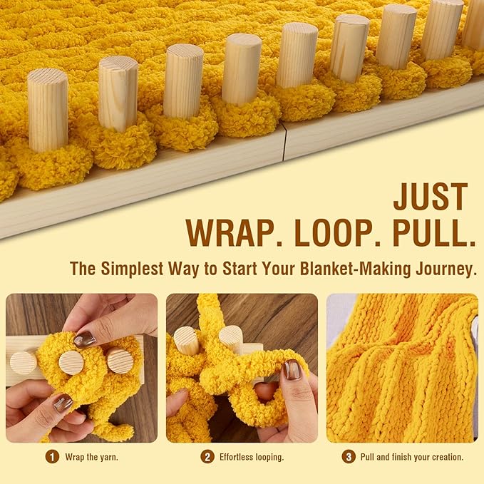 chunky blanket loom knitting looms and boards, adjustable size wooden loom for blanket, no needles required hand knitting kit for diy yarn craft, home decor, stress relief, beginner friendly (31 in)