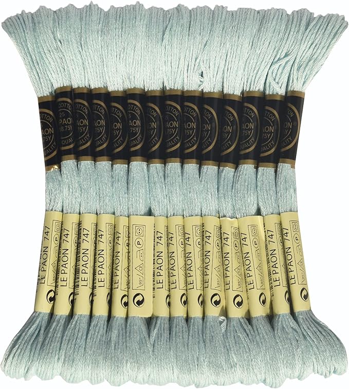 LE PAON Embroidery Floss, 14-Pack Six Strands 100% Long Staple Cotton Embroidery Thread, 8.7-Yard，Color Number：747, Very Light Sky Blue
