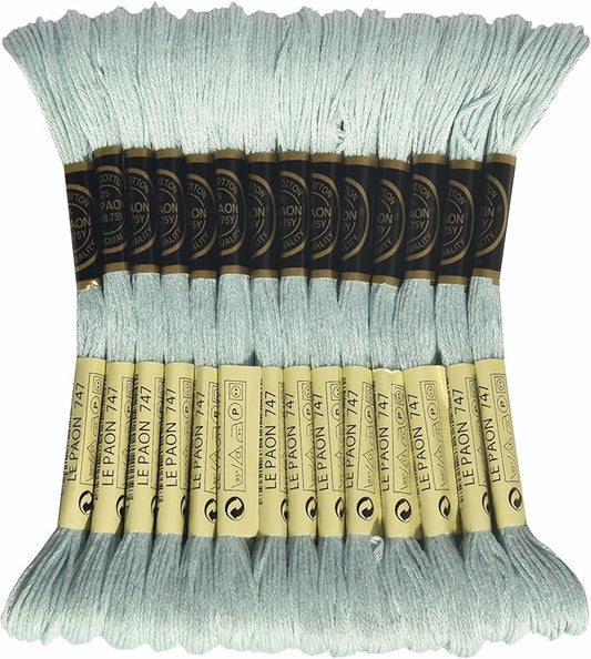 LE PAON Embroidery Floss, 14-Pack Six Strands 100% Long Staple Cotton Embroidery Thread, 8.7-Yard，Color Number：747, Very Light Sky Blue