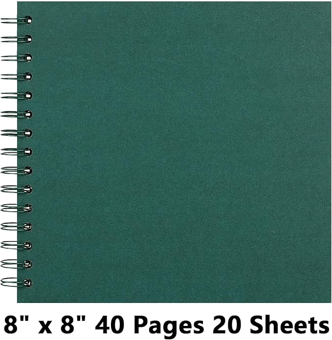 8X8 Inch DIY Scrapbook Photo Album, Kraft Blank Paper Scrap Book 40 Pages Memory Book for Wedding Family, Dark Green