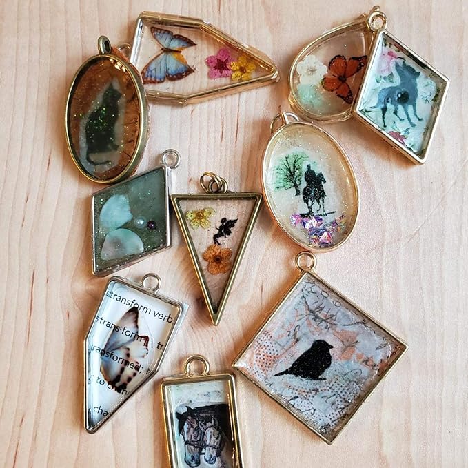 Suwimut 270 Pieces Open Bezel Pendants for Resin, 12 Styles Open Frame Pendant Assorted Geometric Hollow Mold Metal Resin Jewelry Molds for Earrings, Necklace, Pressed Flower, DIY Crafts
