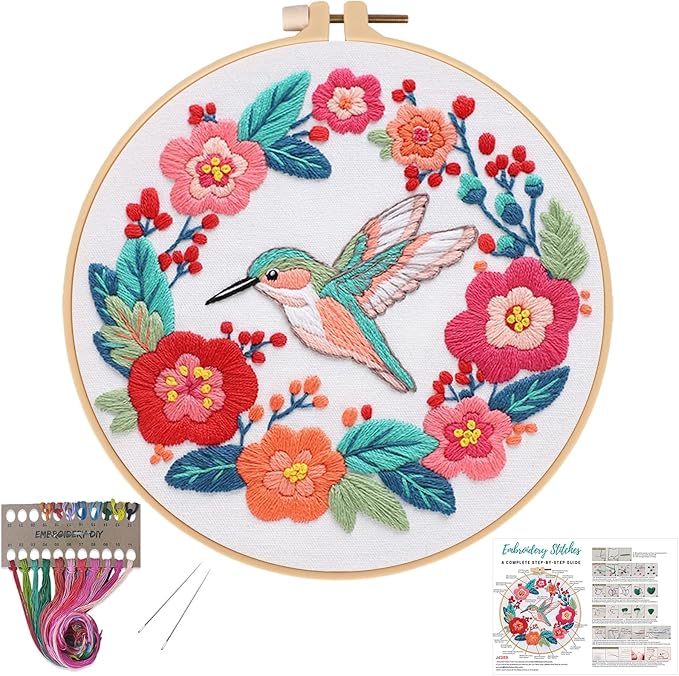 louise maelys hummingbird embroidery kits for beginners,cross stitch kit for adults,diy needlepoint with flowers pattern
