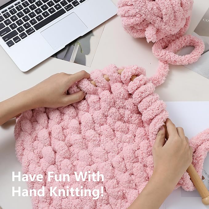 Chunky Yarn for Hand Knitting - #10 Chunky Chenille Yarn, Jumbo Big Thick Chunky Yarns for Crocheting, Super Bulky Chunky Knit Blanket Yarns, 8 Skein (25 yds 8 oz Each Skein), Pink