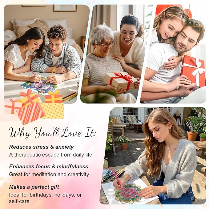3Pcs Coloring Books for Adults Relaxation, 72 Patterns Sugar Skull Coloring Book for Adults, Mandala Coloring Book for Women, Spiral Coloring Books for Women Spiral Bound Printed On One Side