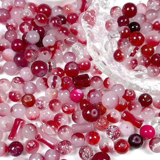 500pcs Glass Beads Red, 6mm Assorted Crystal Bead for Jewelry Making, Round Spacer Loose Beads Kit for DIY Charms Bracelets Necklaces Earrings