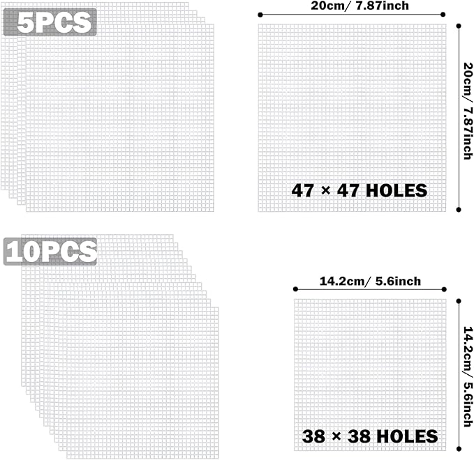 Allazone Plastic Mesh Canvas Sheets for Embroidery - 53 PCs, Square Mesh, Knit & Crochet Projects