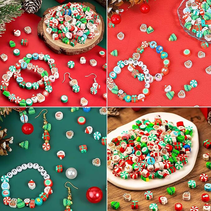 BBita 3680pcs Christmas Polymer Clay Beads Charms for Bracelets Making Kit Christmas Tree Snowman Santa Claus Snowflakes Bells Socks elk Friendship DIY Arts Crafts Gifts for Kids Girls