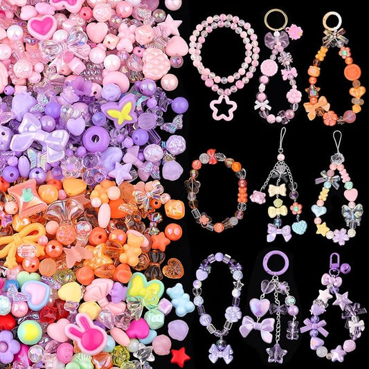 210-270PCS TINKRSTUFF Assorted Acrylic Beads, Mixed Cute Beads for Bracelet Making, Bow Aesthetic Flower Star Butterfly GummyBear Kawaii Charms for Jewelry Necklace Making DIY Keychain Phone Charm