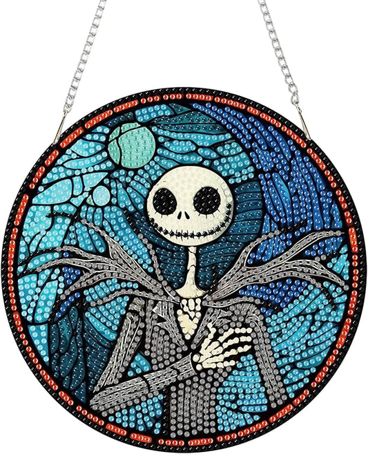 DIY Diamond Art Hanging Kit for Adult,Halloween Jack Acrylic Diamond Art Painting Window Pendants Home Garden Wall Hanging Kits Hanging Ornament Festival Gift