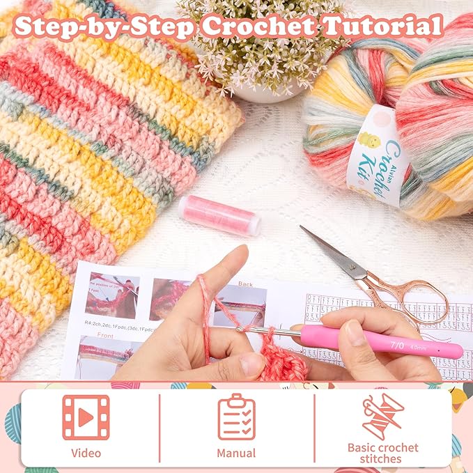 Alvian Scarf Crochet Kit for Beginners Crochet Starter Kits Craft Knitting with Step-by-Step Video Tutorials Handmade Gift for for Birthday, Anniversary, Valentines (Scarf Crochet Kit for Adults)