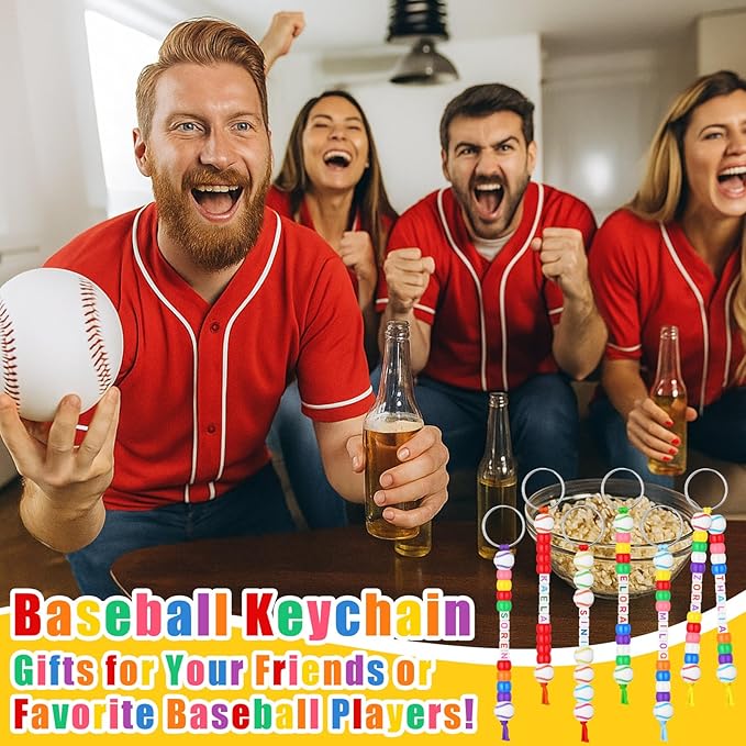 Landical 564 Pcs Baseball Keychain Making Kit DIY Basketball Bead Keychain Set Craft Adjustable Sport Letter Bead Sport Theme Party Favor Gift Backpack Accessories Holiday Decoration(Vivid Color)