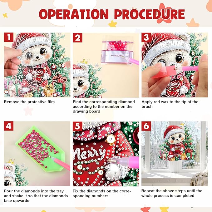 MAXBYE Christmas Diamond Art Kit for Adults, Cute Bear Acrylic Diamonds Painting Hanging Pendant Kit, 5D DIY Gem Art Kit for Home Wall Decor Gift