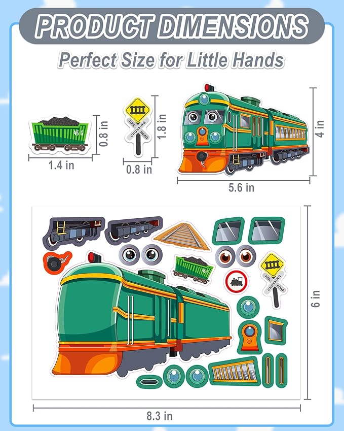 aowplc train stickers for kids – 32 sheets make-a-train mix & match kit – fun party favors & activities