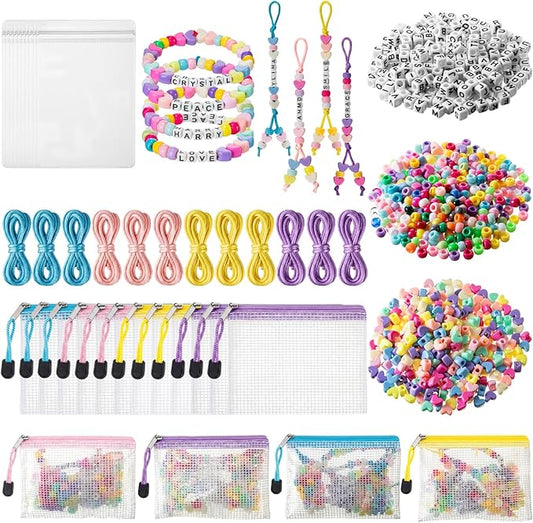 Tondiamo 1836 Pcs 12 Set DIY Bead Making Gift Bulk, Letter Bead Friendship Bracelet Craft Jewelry Charm Keychain Making for Operation Christmas Filler Party Favor(Macaron Color,Heart)