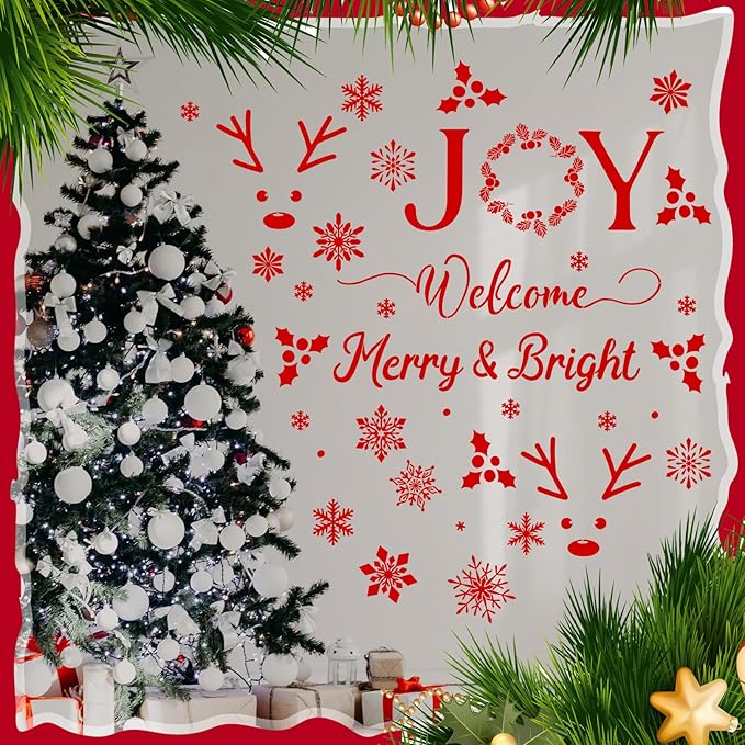 14 Pcs Christmas Stencils for Doormat Painting Welcome Merry Christmas Stencils Kit for DIY Craft Winter Xmas Decoration Reusable Polyester Film Template with Open Ring