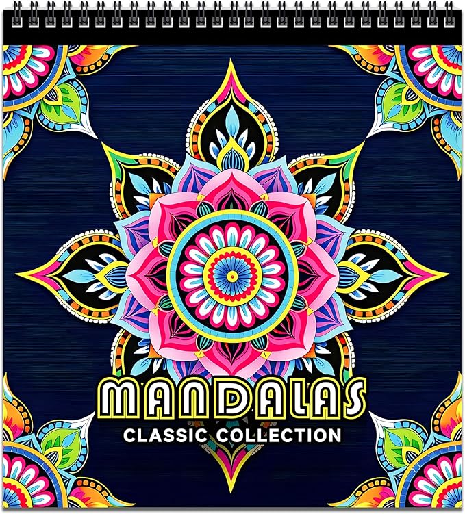 FUN LAVIE Mandala Coloring Book for Adults Relaxation and Teens Stress Relief, Spiral Coloring Book for Women, Spiral Bound Mindfulness Stress-Free Patterns for Adult, Large Print Coloring for Men