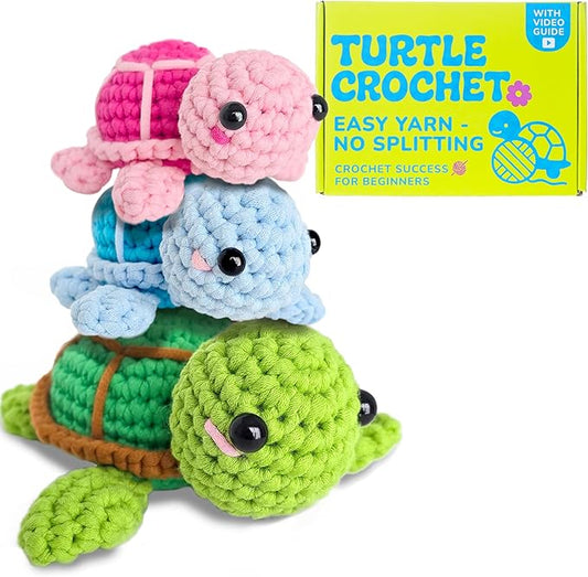 Granny Squirrel Turtle Crochet Kit for Beginners - DIY Amigurumi Animal Craft Kit with Full HD Video Tutorials & Easy No-Split Yarn - Complete Starter Set for Adults & Kids (Ages 13+)